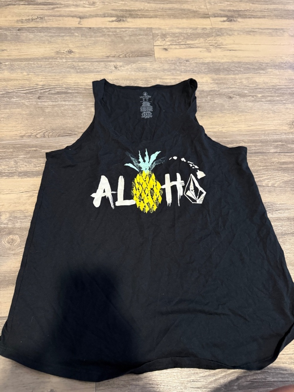 Volcom Black Tank Top with Yellow Pineapple Aloha Graphic